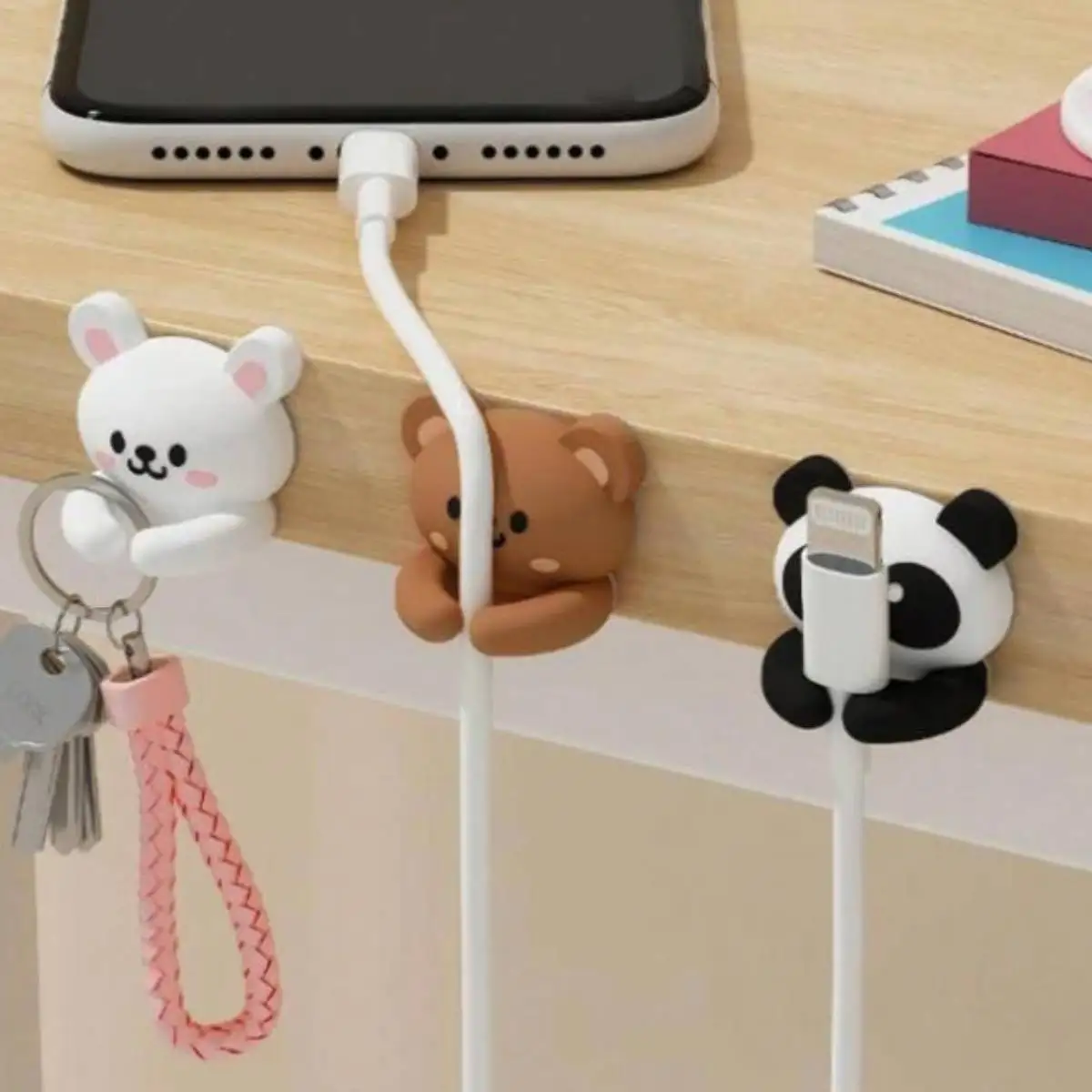 1/2 Pack Desktop Cable Organizer, Self-Adhesive Cable Clip, Cute Cord Keeper for Earphone & Data Cables, for Desk, Nightstand, Wall, Car, Dorm & Office, Random Cute Animal Shape