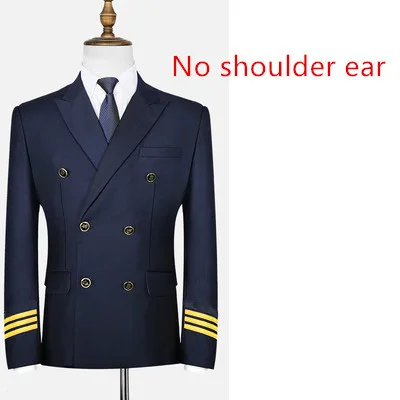 Men\'s 3 Lines Airline Pilot Suit Jackets Uniforms Hair Stylist Black Navy Blue Suit Coat Workwear Big Size Male