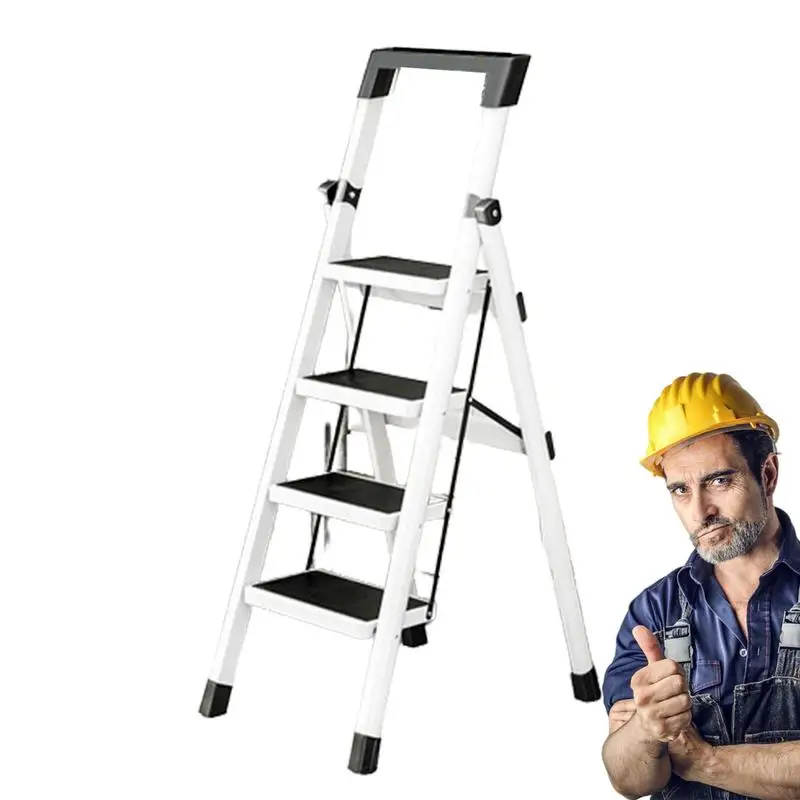 Folding Step Ladder Folding Step Stool 4 Step Strong Load-Bearing Lightweight Design Step Ladder Non-Slip Step Stool For Home