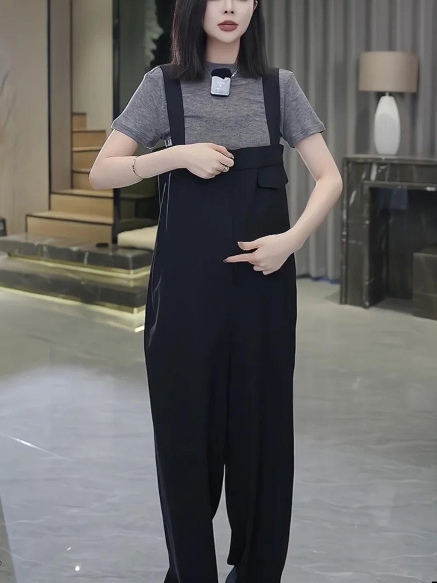 

Bla Strap Pants Women's Summer New Sle Ele Light Maturi Godd Look Super Beautiful One-Piece Pants High Waist Wid...