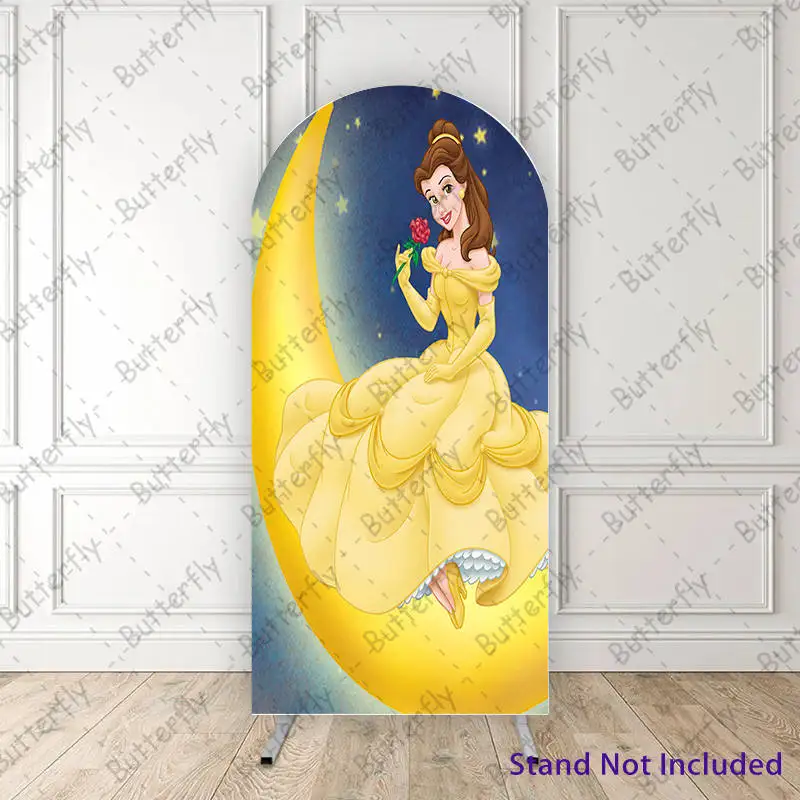 

Moon Night Stars Beauty And The Beast Belle Princess Disney Arch Photo Backdrop Cover Girls Birthday Party Background Decoration