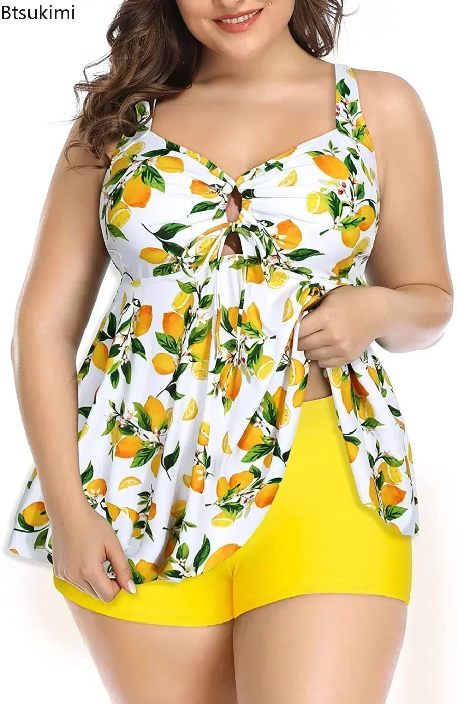 2025 Bikini de verano Tankini, trajes de baño para mujer, traje de baño de una pieza de talla grande, falda Sexy con cuello Halter, pantalones