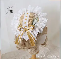 Elegant Little Top Hat Lolita Lace Straw Hat Beautiful Flower Headwear