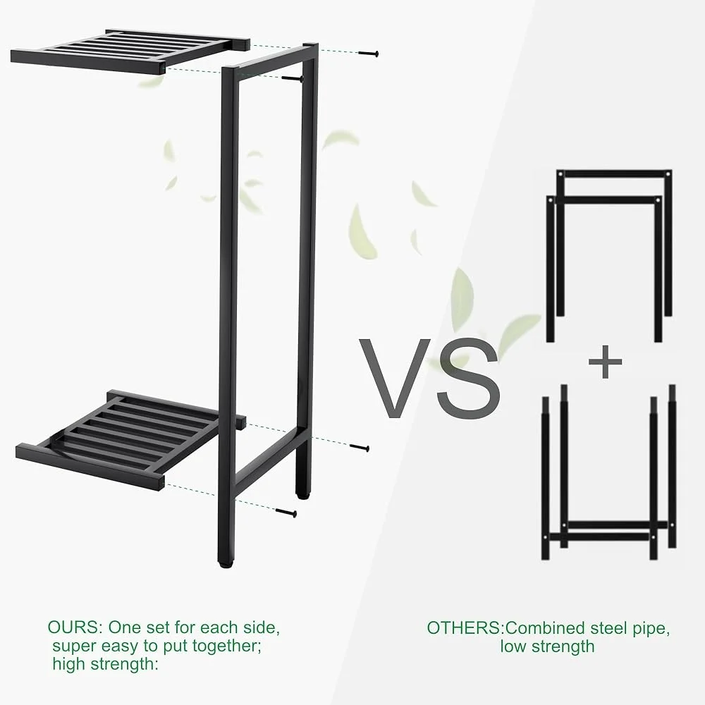 Heavy Duty 2 Tier Plant Stand Indoor Outdoor Metal Flower Display Rack Rustproof Steel Garden Sturdy Shelf