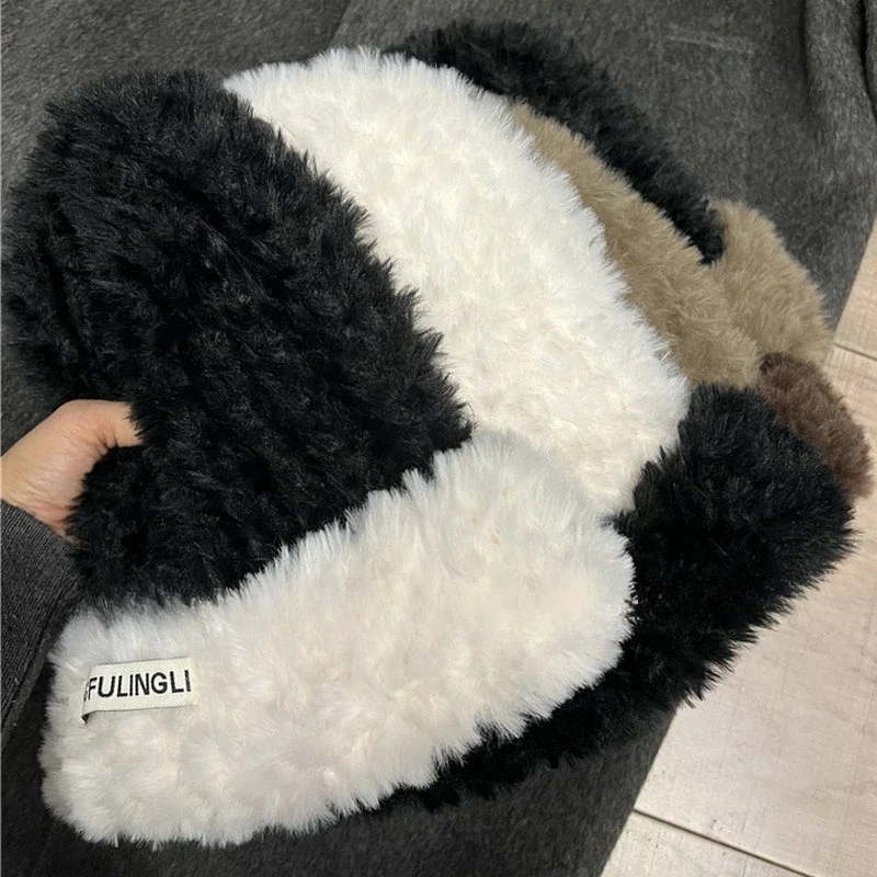 2024 Fashion Rabbit Fur Y2k Beanies Women Soft Warm Fluffy Angola Winter Knitted Hat Female Plush Windproof Bonnet Skullies Cap