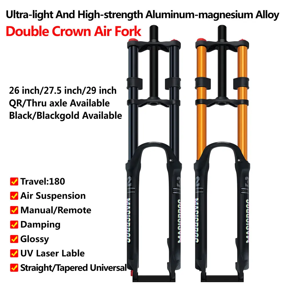MAGICBROS MG-FK328A Double Shoulder MTB Air Fork 180mm Travel 26/27.5/29" QR/TA Axle 32mm Stanchion Aluminum-Magnesium Alloy