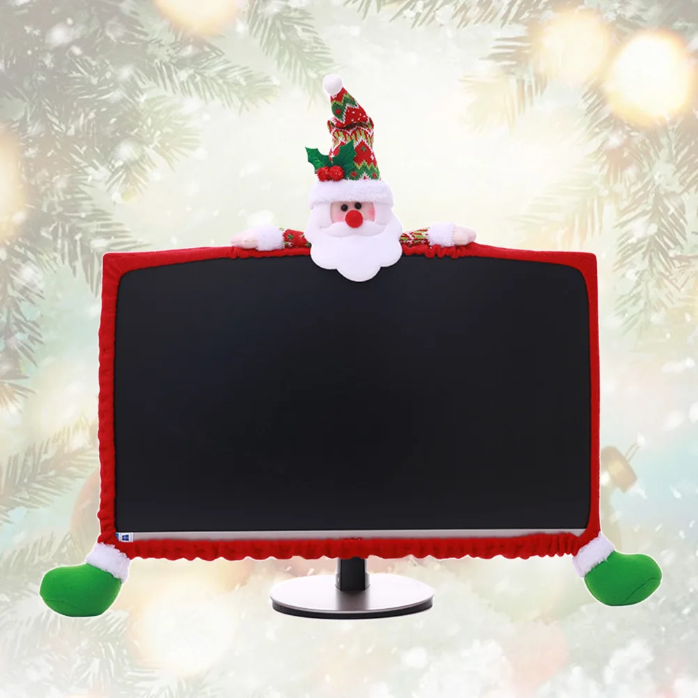 25-35Inch Computer Screen Cover Monitor Protector Christmas Decoration Cartoon Santa Claus Sleeve Red Durable Cloth Desktop - Image 3