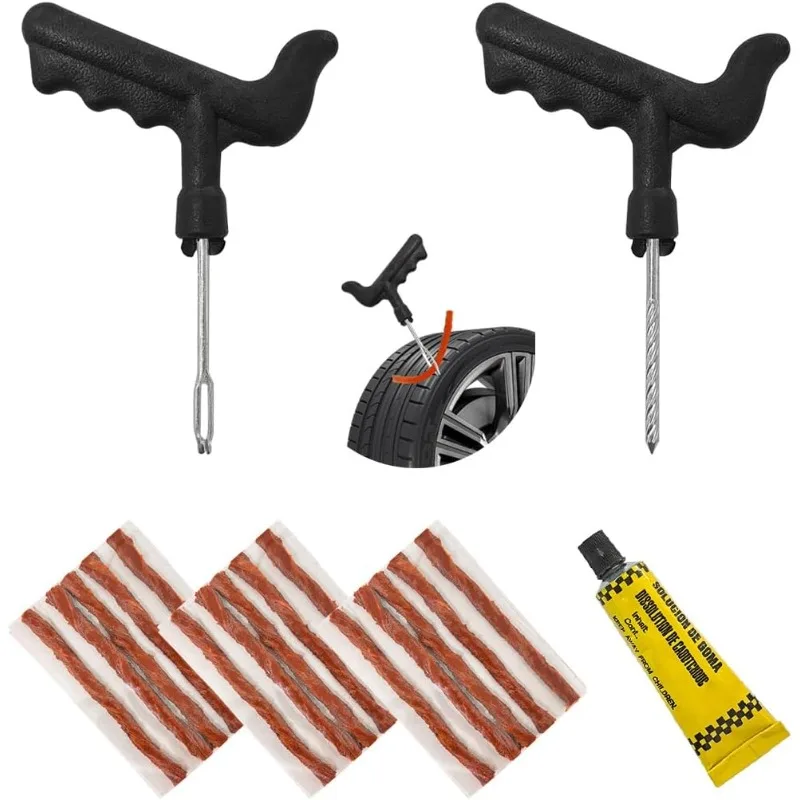 

Moto Tire Fixing Set Essential Tire Repair Kit, Car Accessories Vehicle Flat Tire Puncture Repair Tool Kit with Rubber Strings