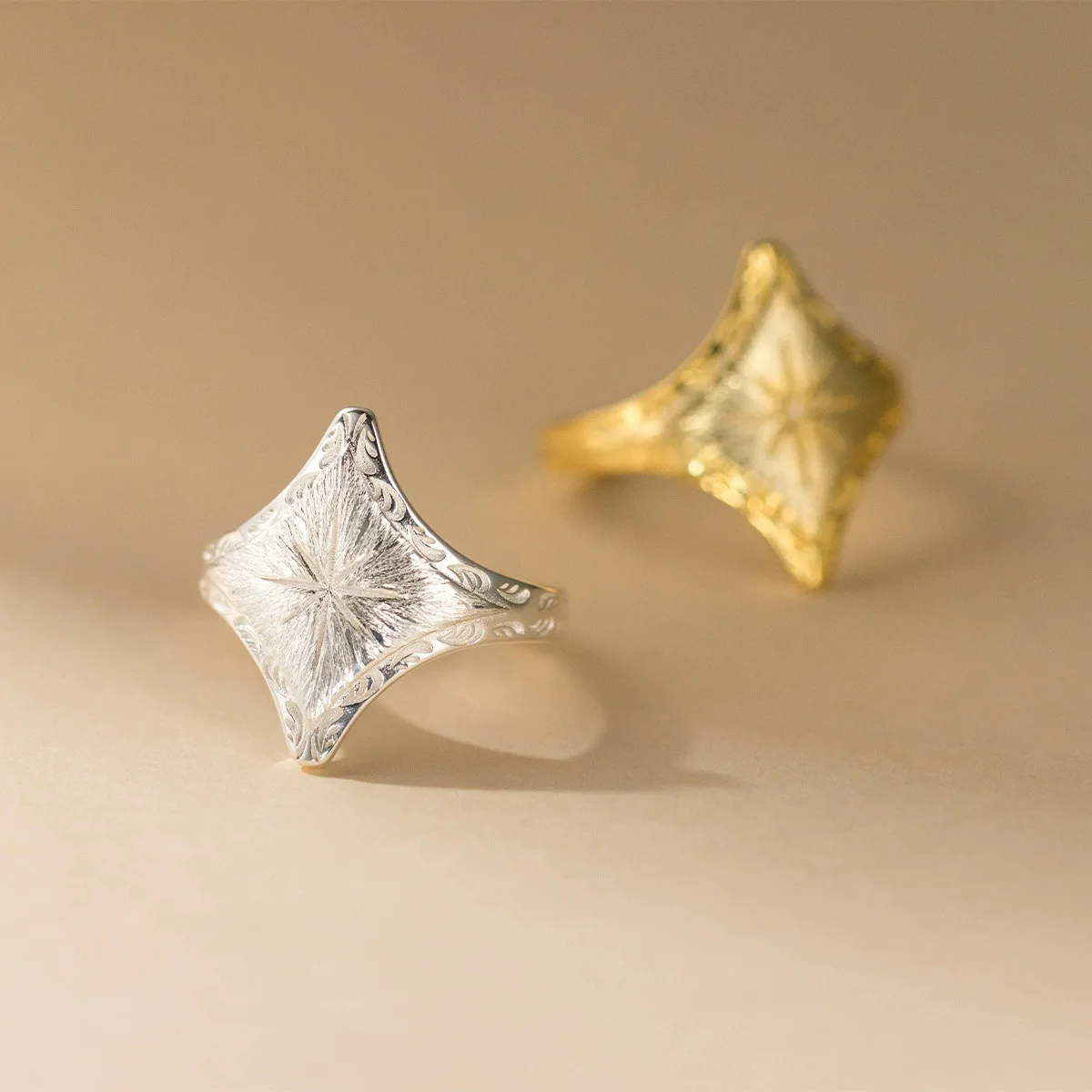 925 Sterling Silver Sanding Star Adjustable Rings For Women Couple Wedding Engagement Jewelry Wholesale Accessories Jewellery - Image 3