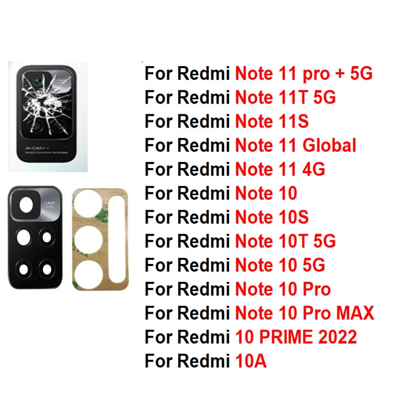 For Xiaomi Redmi Note 10 10C 11 11S PRO + Max Prime 10T 11T 10S 10A 4G 5G 2022 Back Rear Camera Glass Lens With Glue Sticker