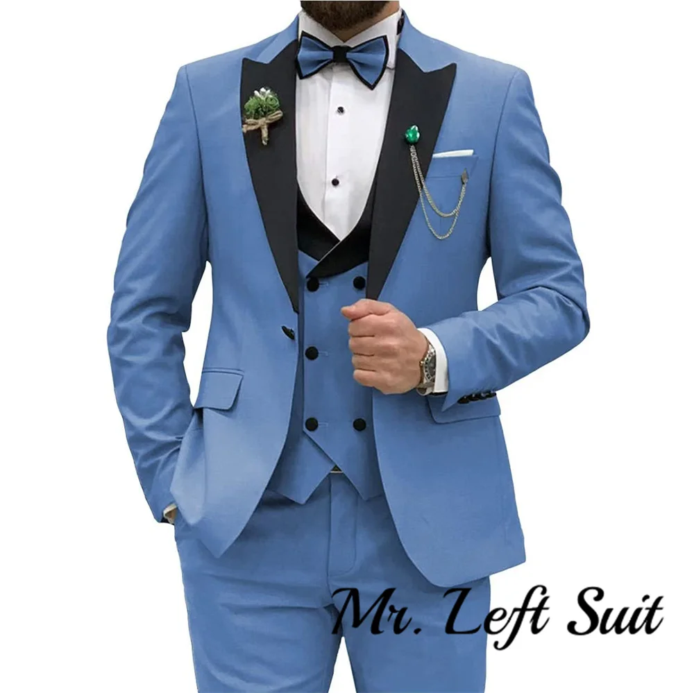 Men Slim Fit Suits 3 Piece Double Breasted Suit Men Wedding Prom Party Business Blazer Vest and Pants