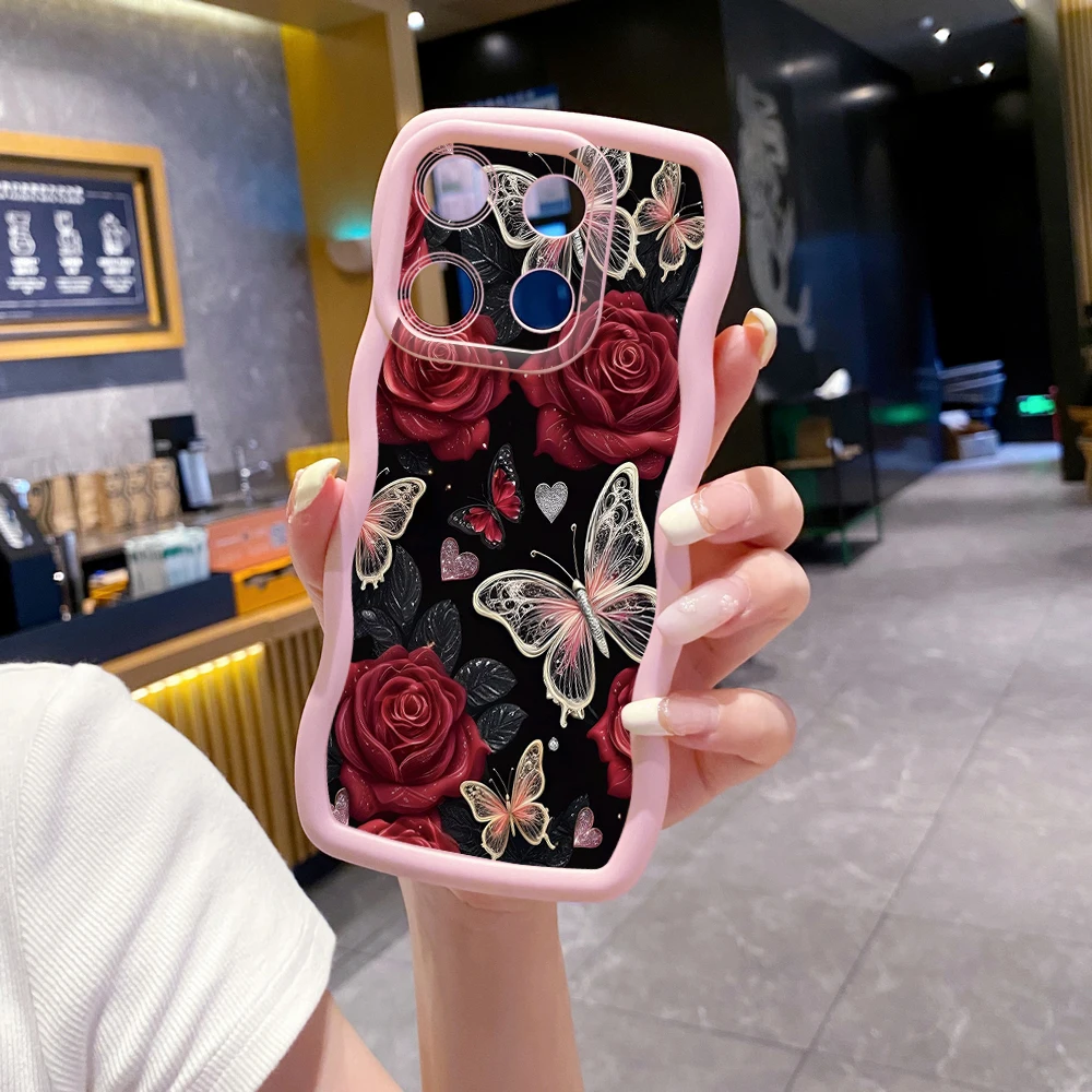Compatiable with Xiaomi Redmi Note 14 13 Pro 5G 12S 4G 11S 13C 12C A4 Luxury Flower Butterfly Wave Case Cover Bolang view 5