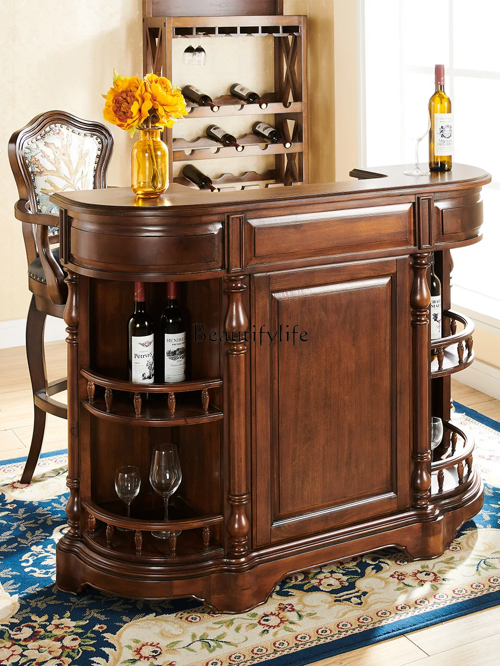 

European Retro Luxury Wine Cabinet Hallway Bar Counter Living Room Wine Table