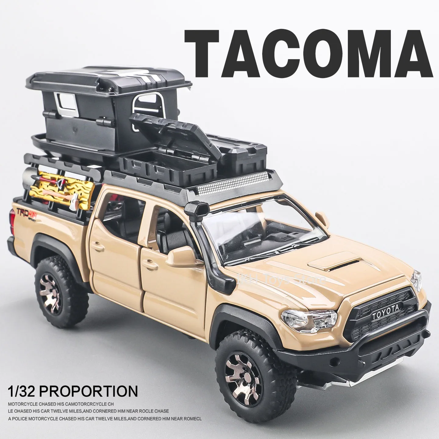 

1:32 Tacoma Sabertooth Armored Car Model Toys Metal Diecast Off-road Vehicles Sound Light Doors Opened Pull Back for Boys Gifts