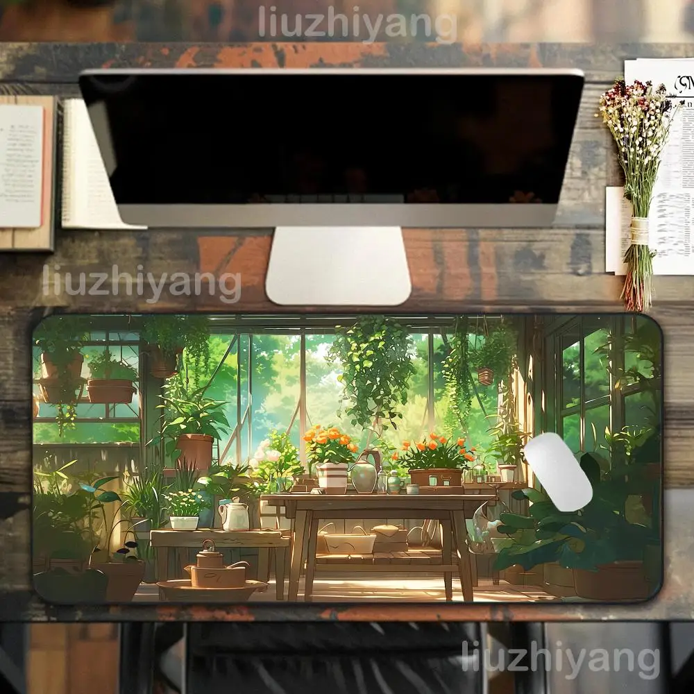

1 pc Flower House Mouse Pad Large Computer Office Game Table Mat XXL Rubber Anti-slip Stitched Edge Keyboard Mats Long Desk Pads