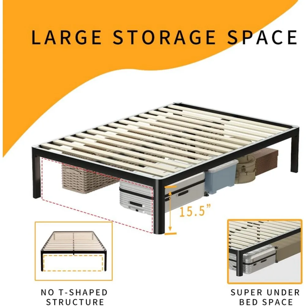 إطار سرير بمنصة معدنية 18 بحجم كوين من MAF مع أرجل مستديرة مضادة للتصادمات، أسود، سعة 3500 رطل، شديدة التحمل مع شريحة خشبية