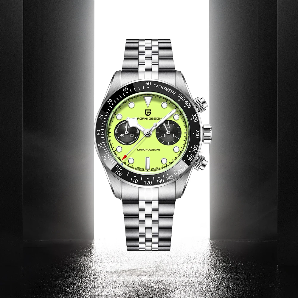 2026 New PAGANI DESIGN Panda Men's Watches Fluorescent Green Quartz Watch For Men Speed Sports Chronograph Man AR Sapphire Mirror Ceramic Bezel Waterproof Luminous Stainless Steel Gift Clock