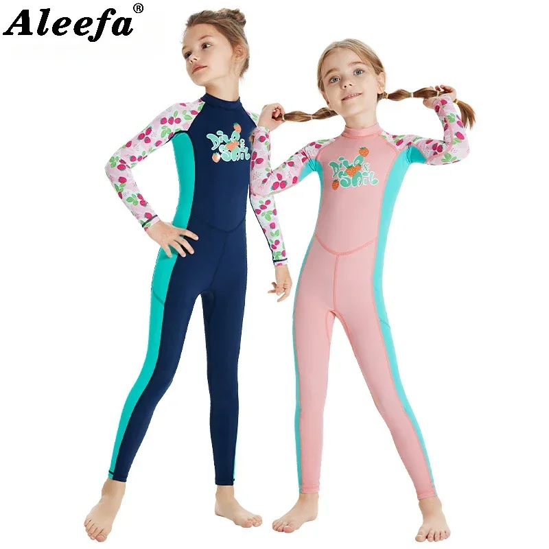 

Kids Full Body Swimsuit for Girls Rash Guard Long Sleeve Wetsuit Skin One Piece Children Swimwear, UPF 50+ Quick Dry