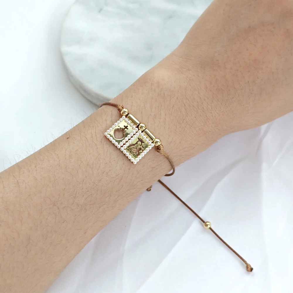 5 pcs/lot Best-Selling Scapula Charms Bracelets Gold Plated Brass Pearl Religious Pendant Thread Adjustable Bracelet For Women