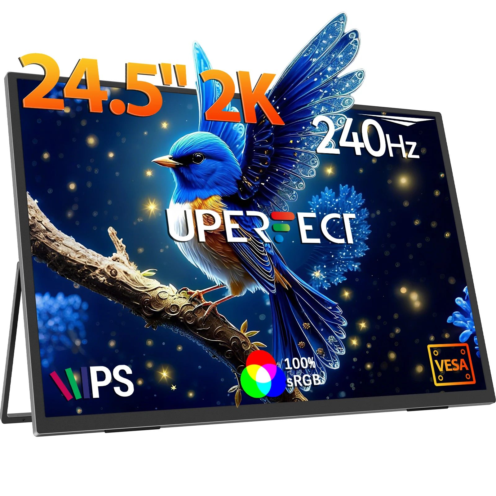 

Портативный монитор UPERFECT, 24,5 дюйма, 2K QHD, частота обновления 240 Гц, экран для ноутбука, USB-C и HDMI, встроенная подставка, крепление VESA