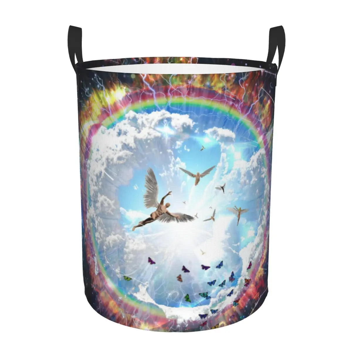 Vivid Galaxy Angels Round Laundry Hamper Storage Basket Toys Clothes Organizer Bin for Home Bathroom Bedroom Dorm Nursery Decor