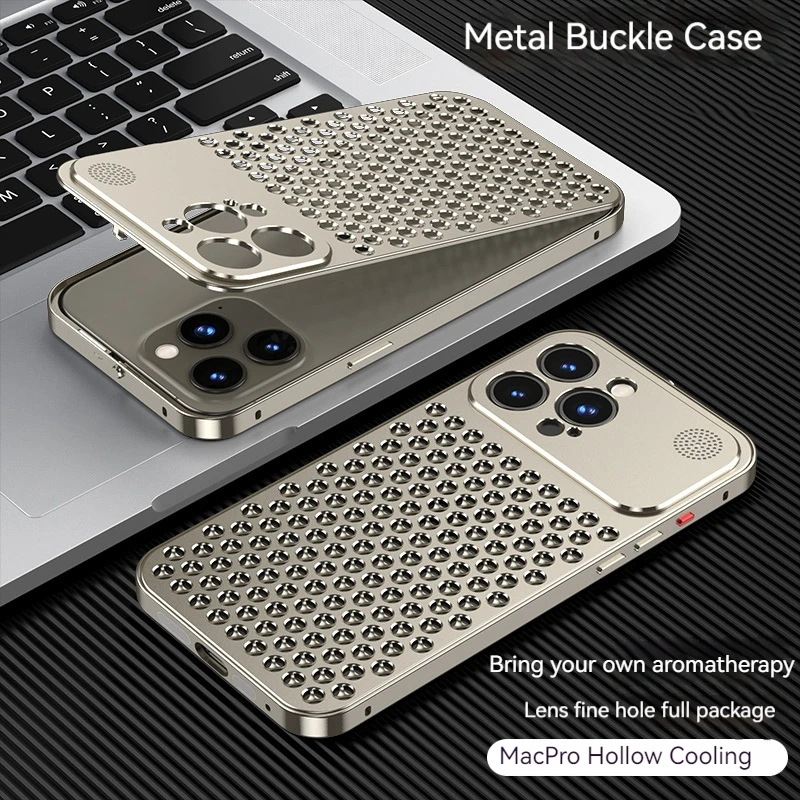 For iPhone 17 14 15 16 Pro Max Metal Heat Dissipation Phone Case Aluminum Alloy Aromatic Ultra-thin Shock-absorbing Back Cover