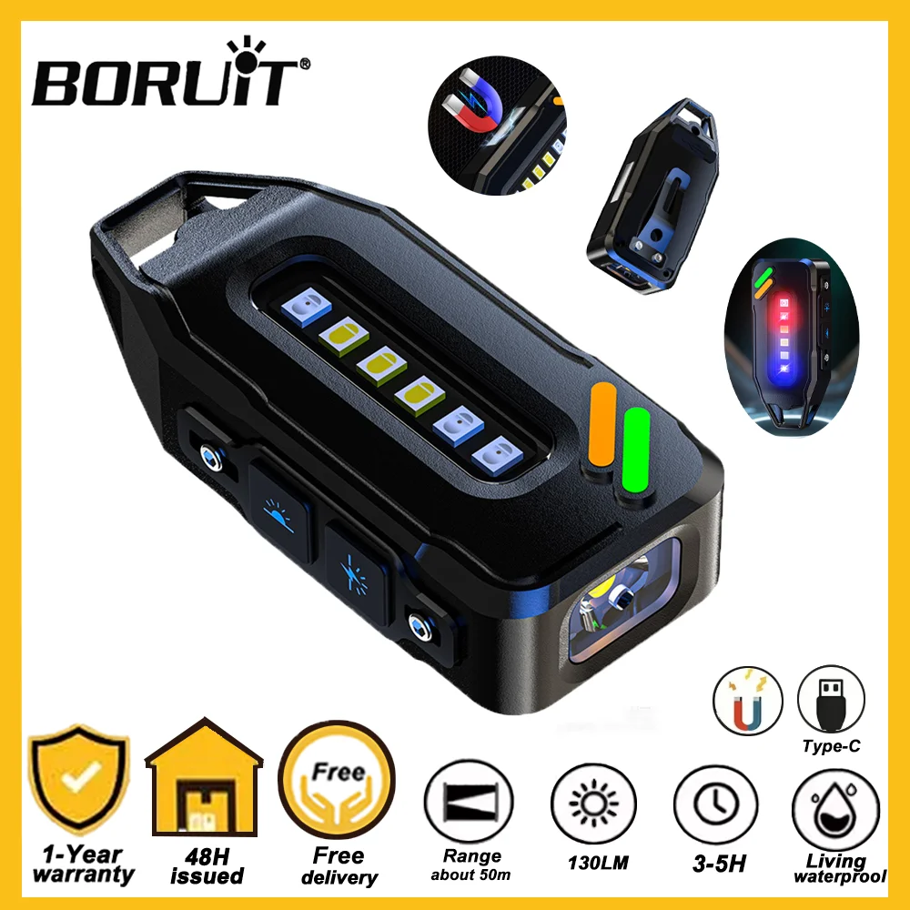 

Фонарик-брелок BORUiT LED COB, 9 режимов, карманный, перезаряжаемый, суперяркий, для улицы, аварийный, для ремонта