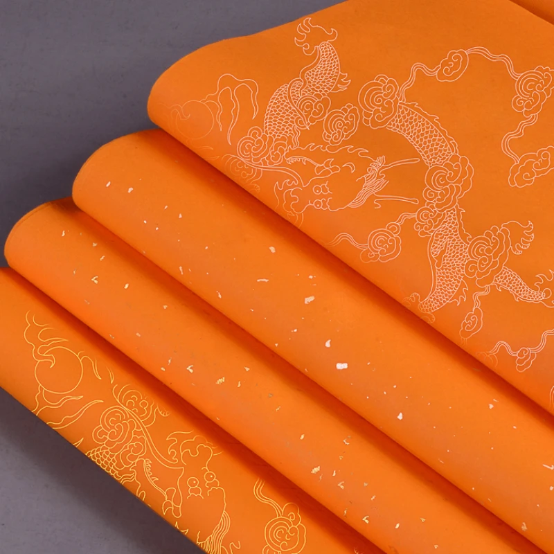 

Chinese Raw Xuan Paper Gold Foils Rice Paper Calligraphy Painting Creation Works Papel Arroz Beautiful Pattern Yellow Rice Paper