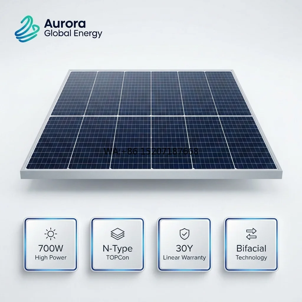 OEM 700W Bifacial Dual Glass NSolar Panel Mono PV Module for Commercial Industrial On Grid System