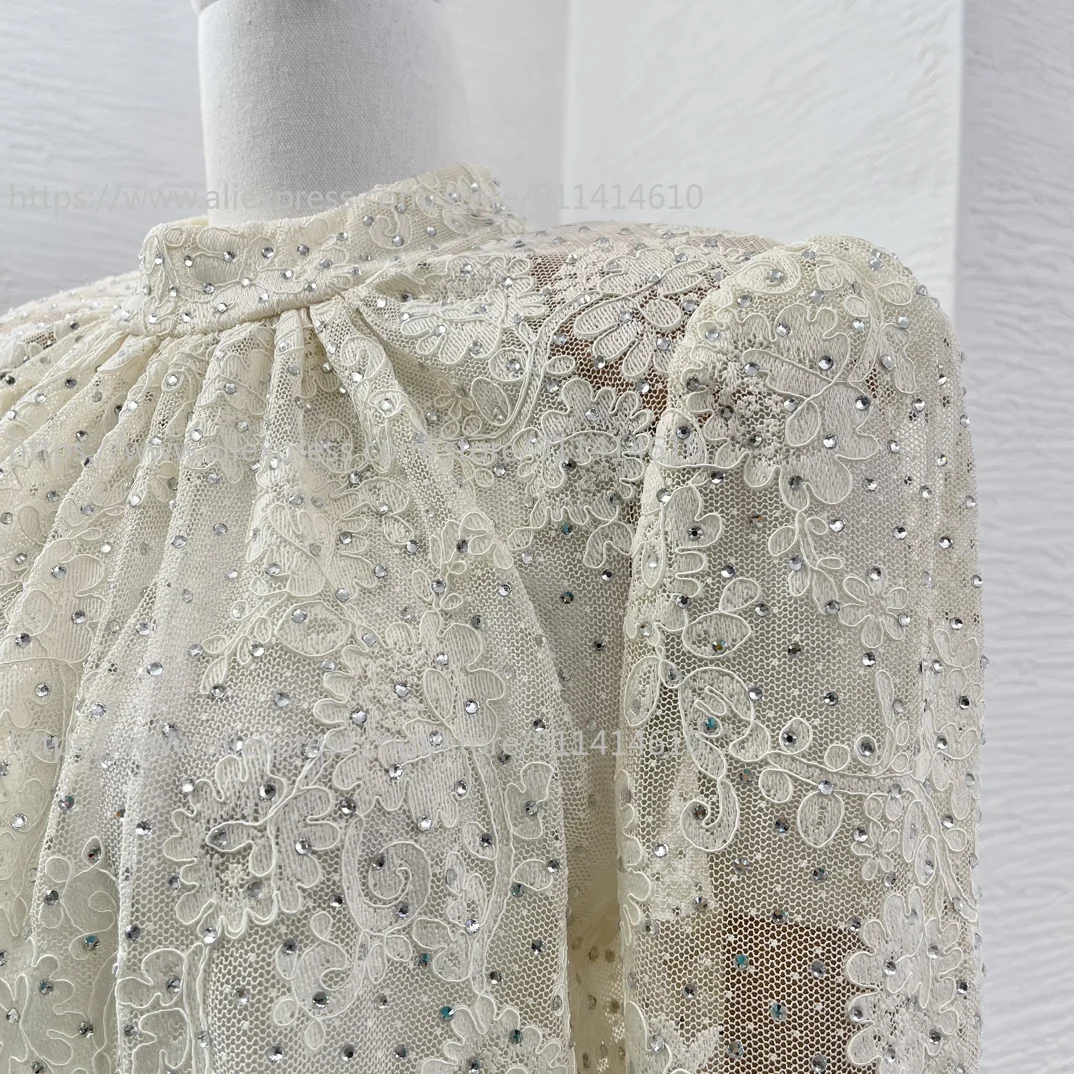 

White Patchwork See Through Long Sleeve Lace Blouse Tops