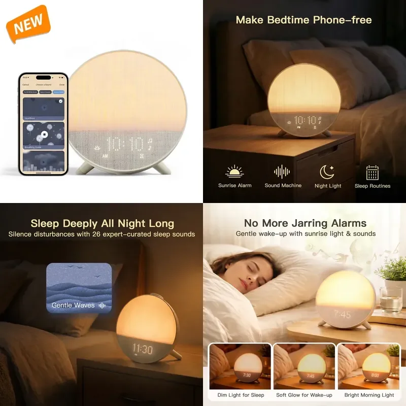 【CHIMU HOME】HiFiD W33APP Smart Sunrise Alarm Clock, APP Control White Noise Wake Up Light