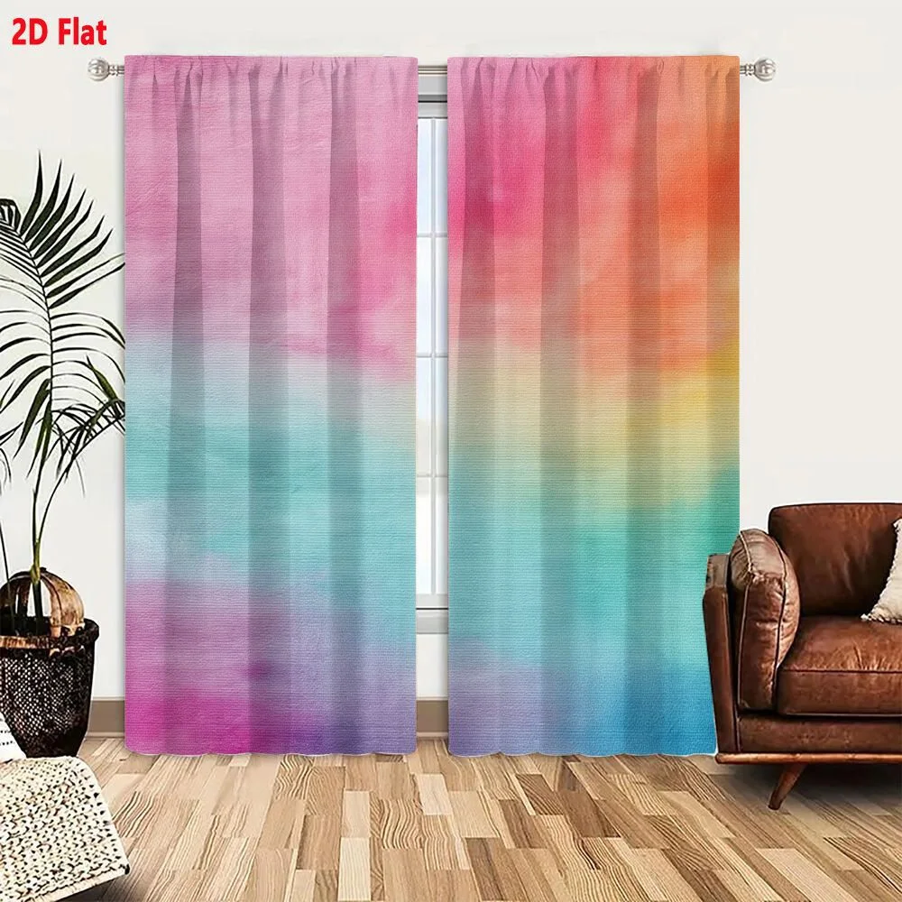 2Pcs Curtains 2D Flat Soft Abstract Watercolor Background With Pastel Pink Coral Yellow Mint Green And Light Blue Blended In Hor