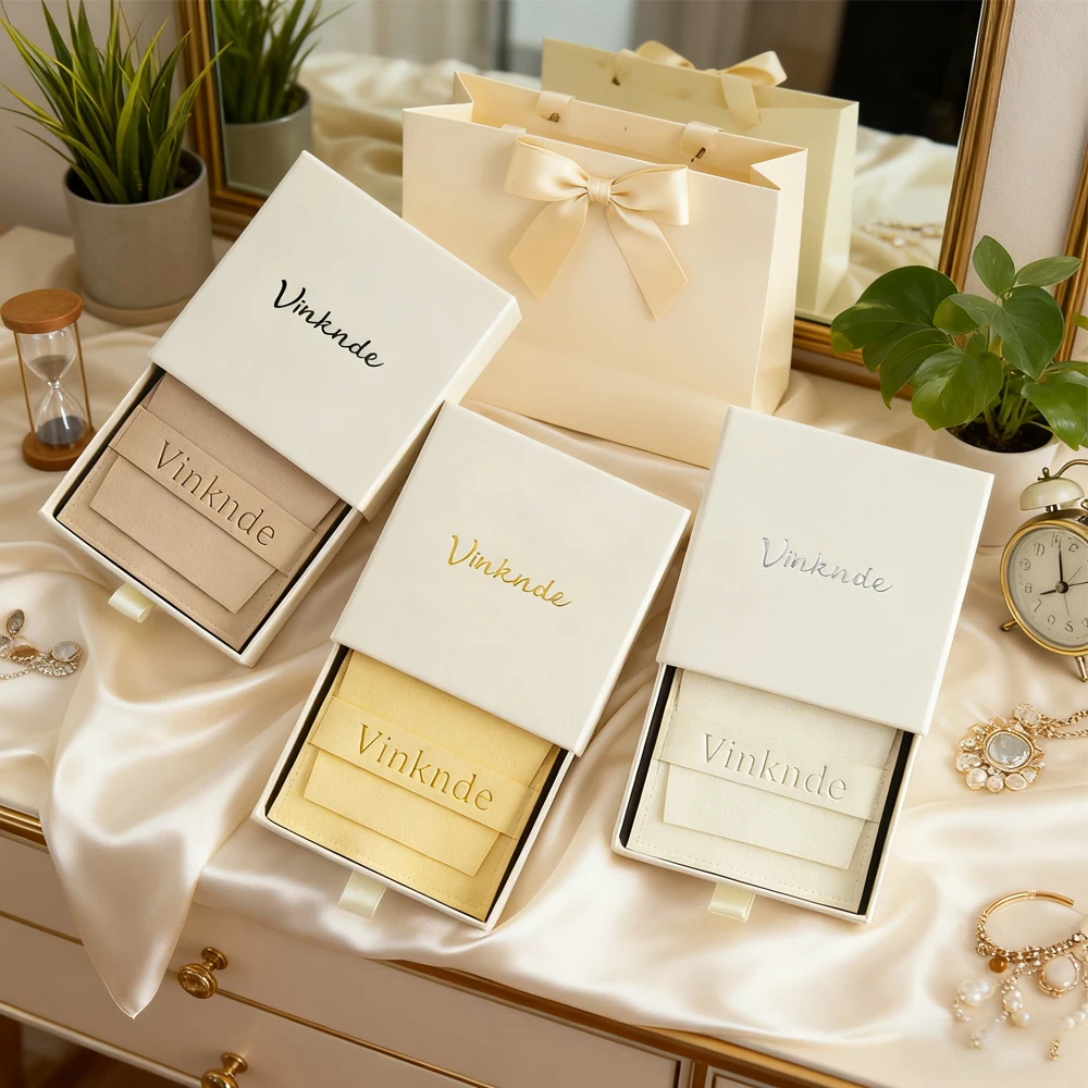

Beige Jewelry Drawer Packaging Box Customized Logo High-end Bracelet Necklace Earrings Jewelry Packaging Gift Boxes With Bags