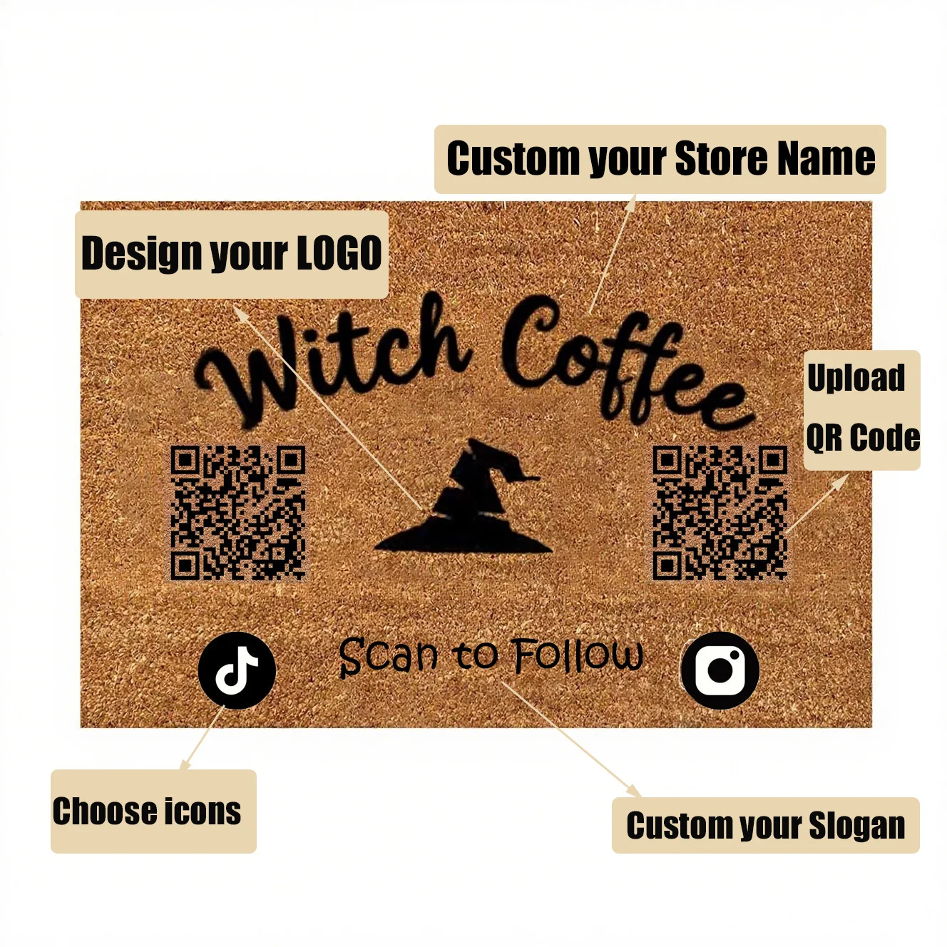 

Custom QR Codes Entrance Doormat DIY QR Code LOGO Icon Text Carpet for Real Estate Business Social Media Menu Review Home Decor