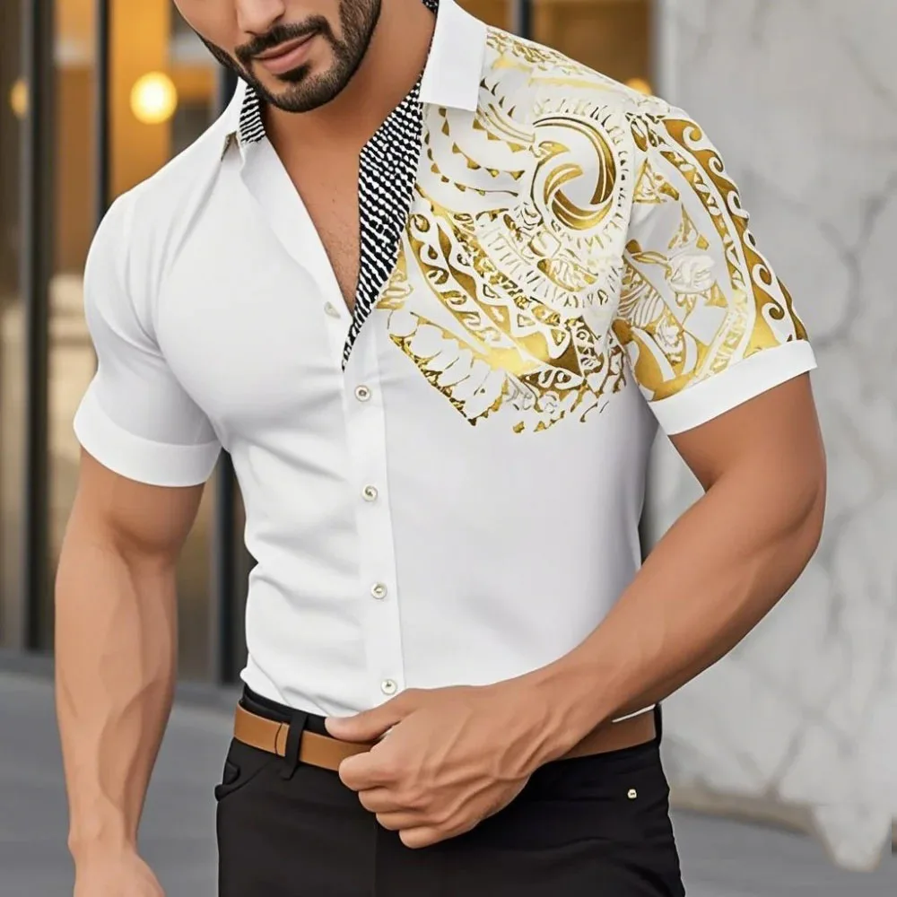 

Vintage gold print Hawaiian shirt 3D art print shirt men/women professional shirt fabric comfortable fast shipping