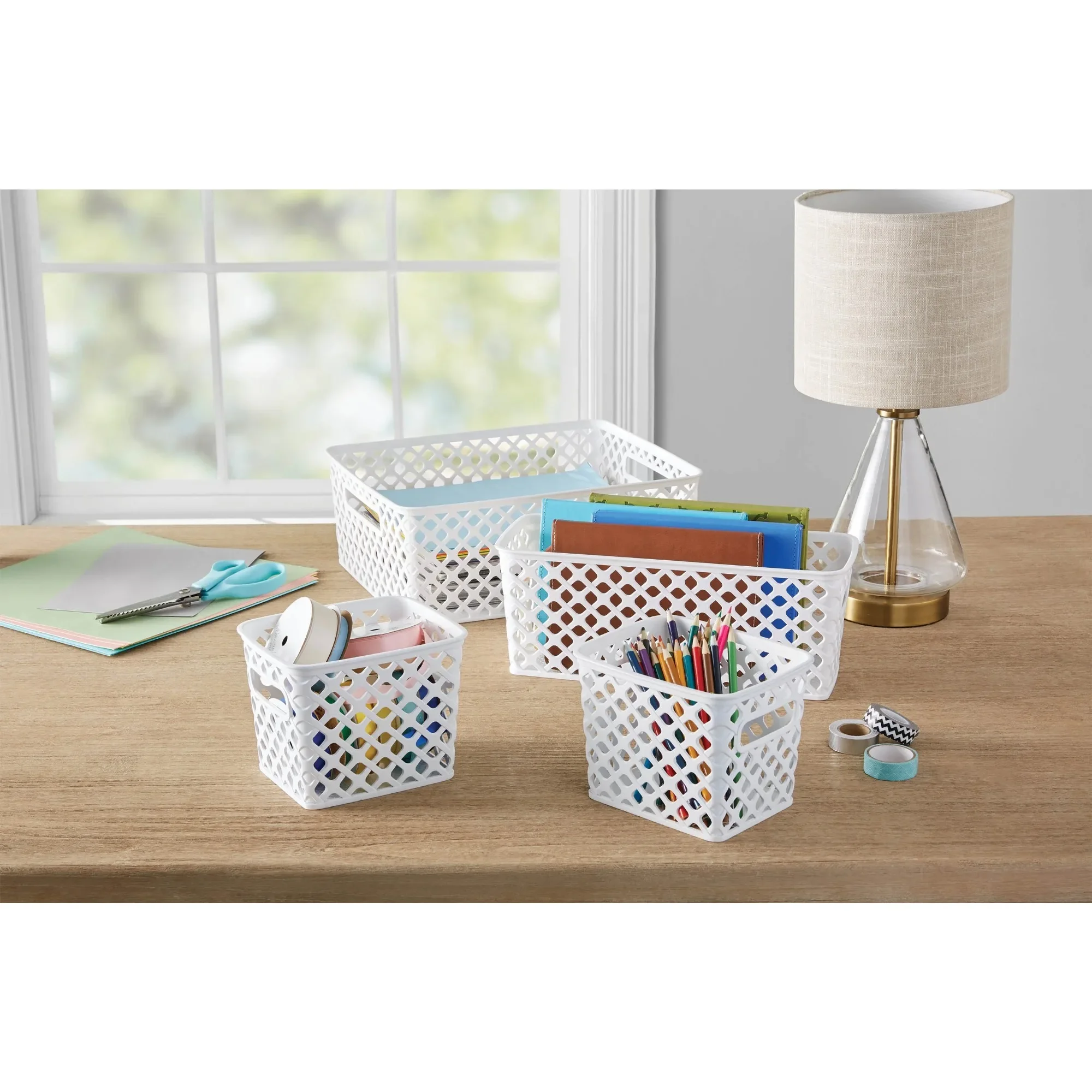 4 Piece White Decorative Storage Basket Set