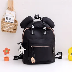 Disney Mickey Mouse Anime Mochila Preta, Bolsa de Nylon Zipper, Bolsa de Ombro Impermeável, Presente para Meninas e Meninos