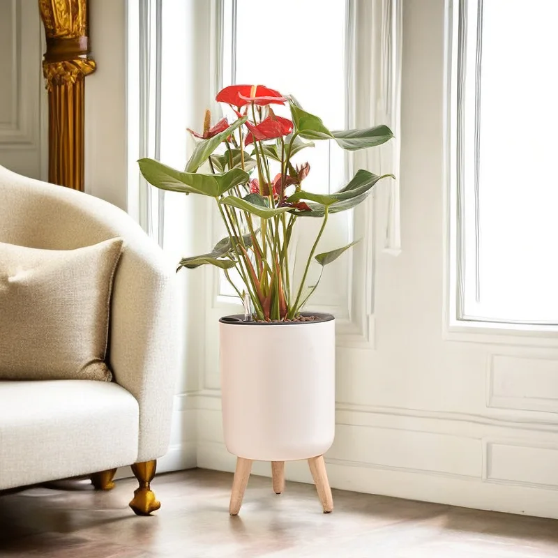 Floor-to-ceiling flower pot Plastic large thickened potted plant Breathable gallon pot Gardening Self-priming water Tall green