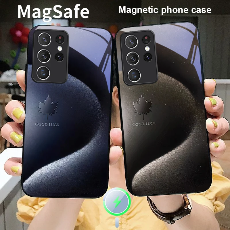 Простые линии кленовых листьев для Samsung S25 S25 Edge S25Ultra S8 9 10 20 S21 Pro 22 Plus S23 FE S24 Ultra Magsafe Glass Phone Case