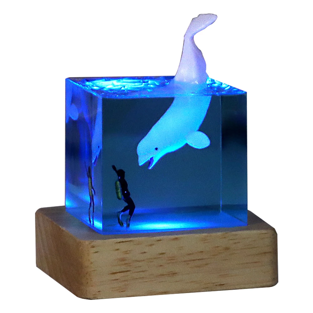 Whale Diver Ocean Decoration with Light Whale Diver Night Light Cube Beluga Killer Whale Megalodon Home Room Decor