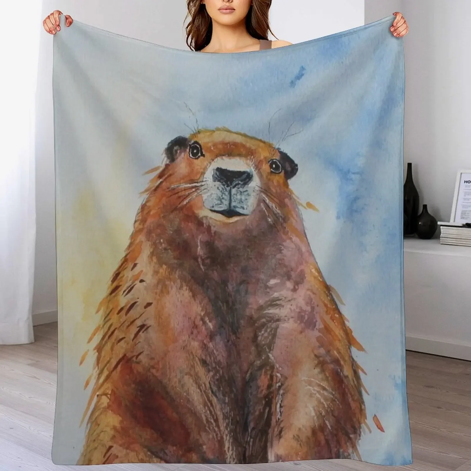 

Standing Groundhog Day, Marmot Gofer realistic Watercolour Throw Blanket Picnic cosplay anime Blankets