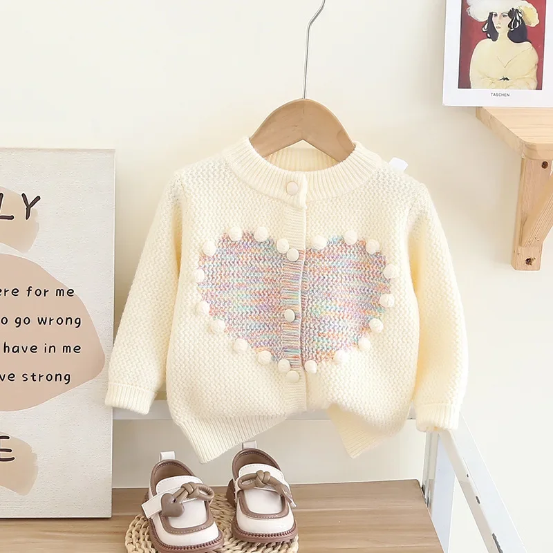 Cardigan for Girls Handmade Hairball Heart Sweater Jacket  Toddler Cardigan  Girls Sweater Toddler Girl Cardigan  Winter Sweater