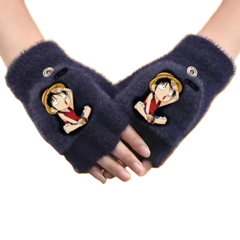AliExpress Bandai One Piece Monkey D. LuffyAnime Two-Dimensional Flip Gloves, Thickened Warm Cycling Gloves for Primary and Middle School Students
