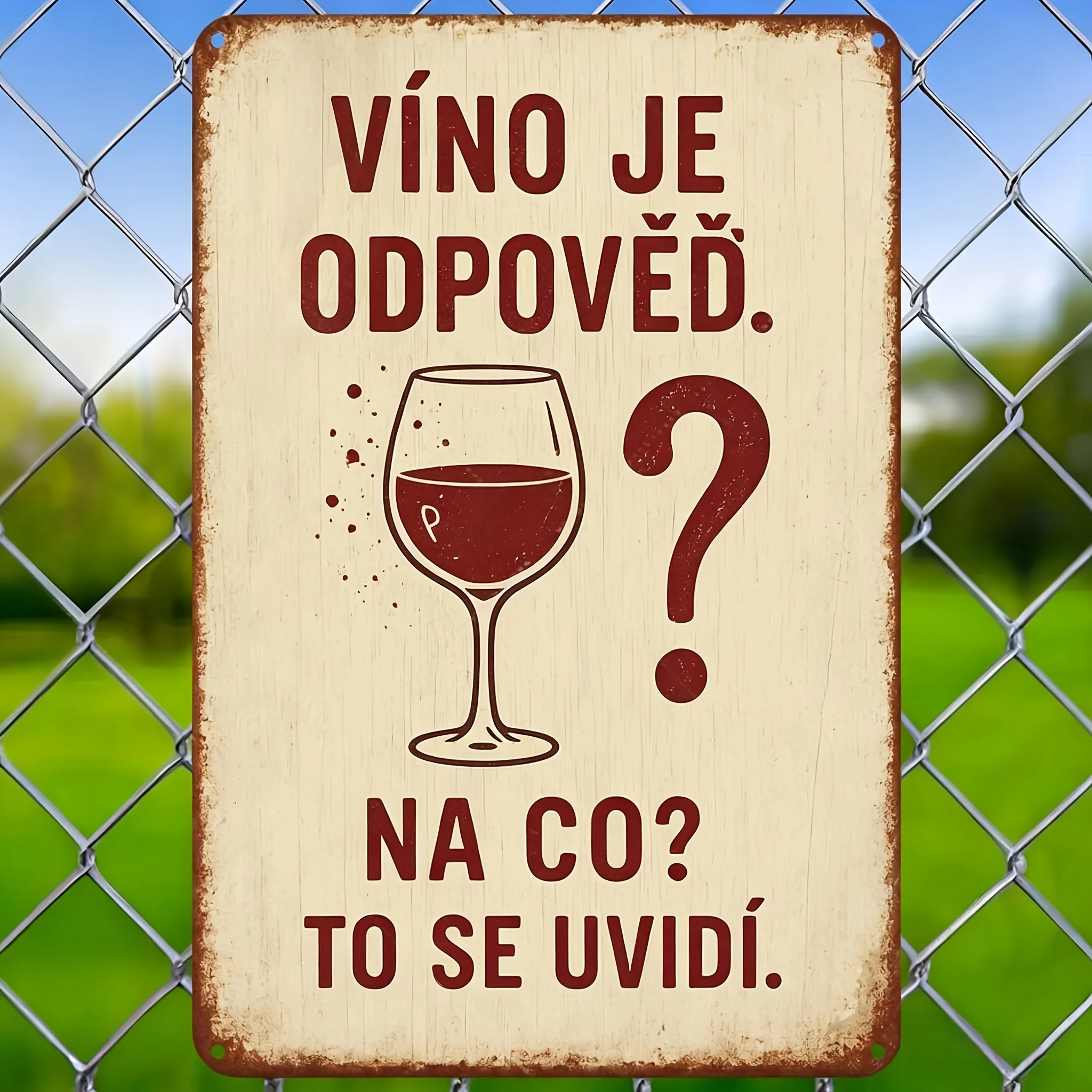 Czech Wine Phrase Metal Tin Sign, HD Printed Retro Funny Drinking Wall Decor, Size 8×12