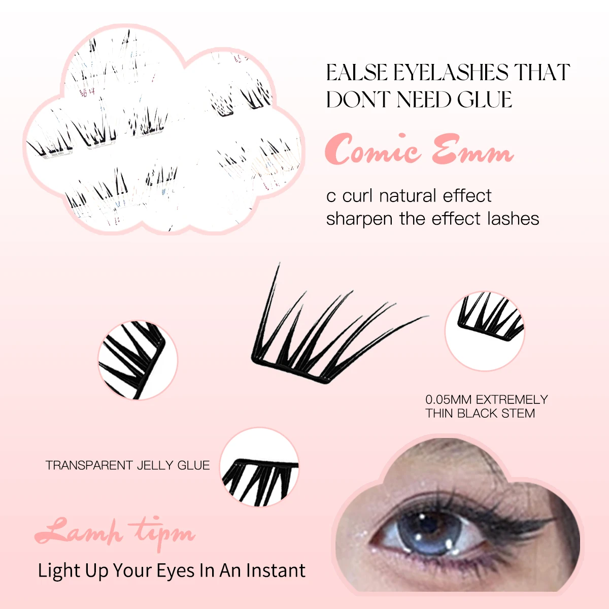 Ciglia finte Zero Touch Cluster di ciglia naturali ultra sottili Senza colla Ciglia autoadesive per il trucco quotidiano