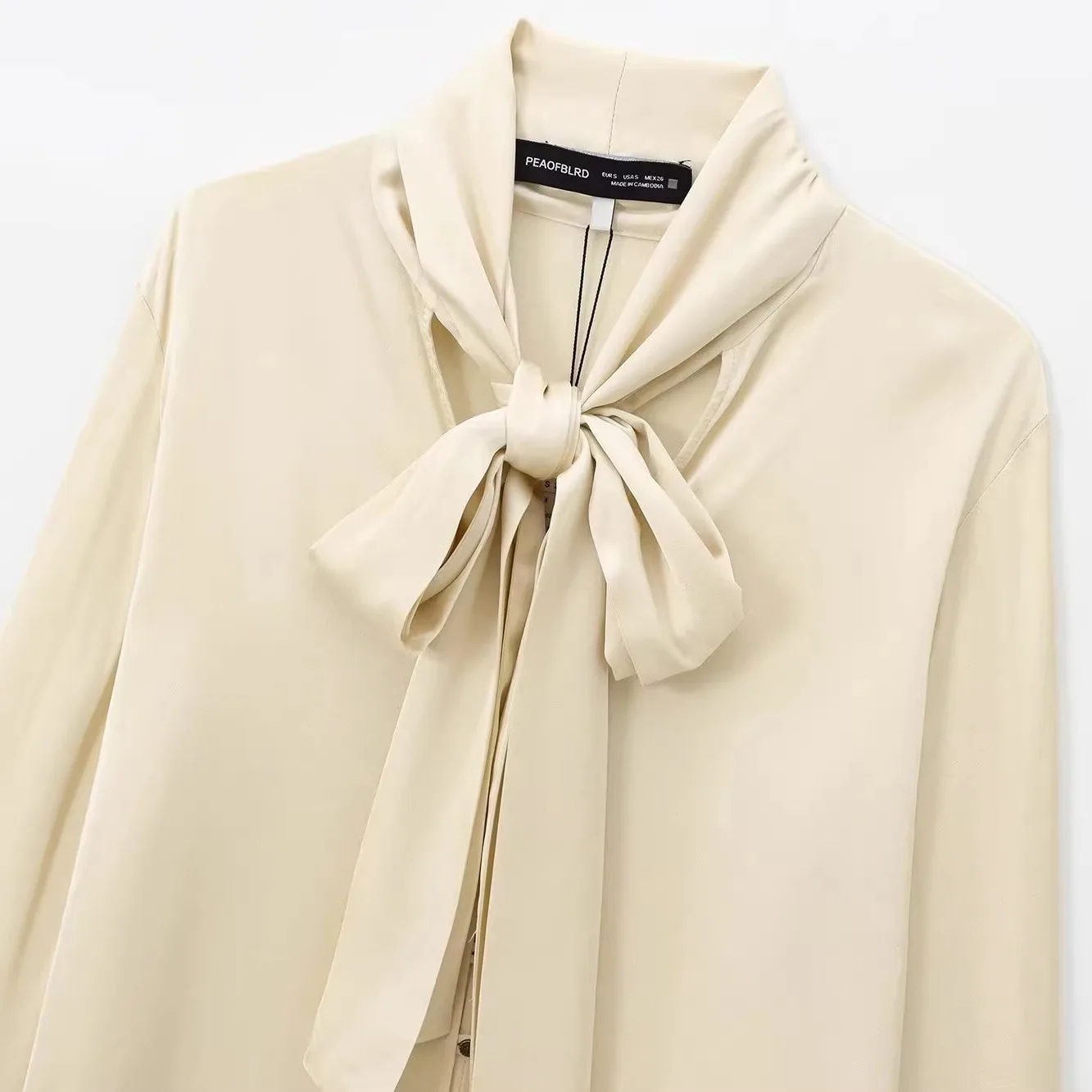 Silk Satin Feel irt with  Knot Design High Waist Sle Long Sve Women's Faion European Sle Polyester Fiber