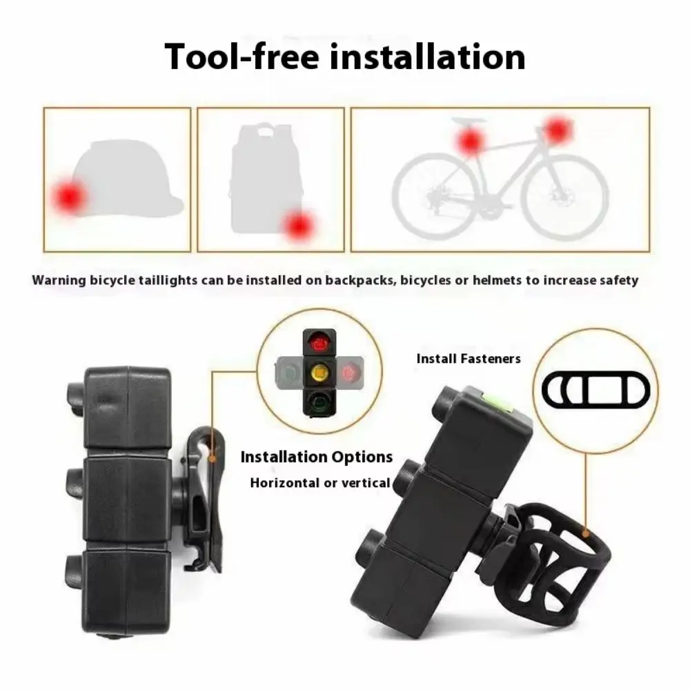 Waterproof Bike Taillights Foldable Adjustable Emergency Warning Lights Strap-On Installation Red/White Lighting