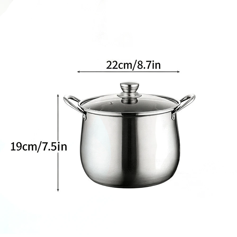 22cm Diameter 5.5L Stainless Steel Soup Pot Heavy Gauge Construction for Long Term Use Even Heat Retention and Transfer