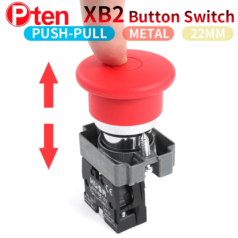 

XB2 Button switch Mushroom head 22mm start 1NO NC Momentary Push Pull Button Switch Metal Metal plastic emergency button