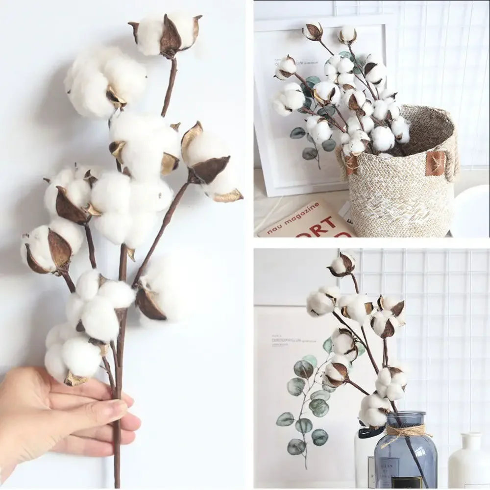 1 PCS 10 Heads Dried Cotton Flower Simple Handmade Artificial Plants Creative Natural False Floral Branch Girlfriend gift Flores